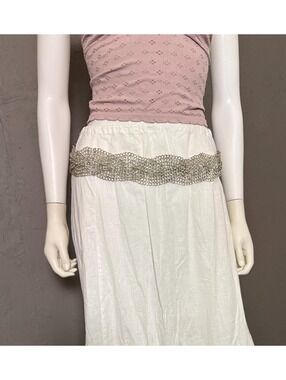 Y2K Wide Chain Belt from CHICOS Silver Tone Metal Woven Chains Adjustable Fit